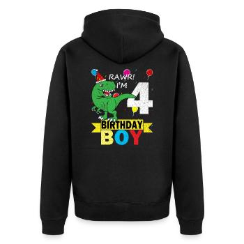 4 Jahre alt Geburtstag Dinosaurier T-Shirt - Unisex Premium Bio Zip Hoodie - Schwarz - Hinten - Nico (187cm)