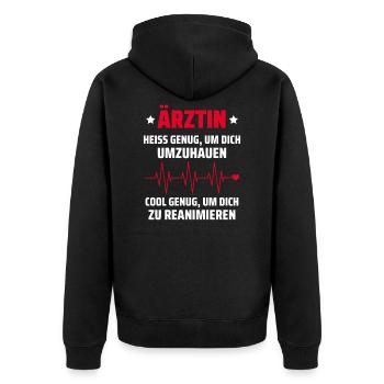 Heiße Ärztin lustiger Spruch Doktor Fun Geschenk - Unisex Premium Bio Zip Hoodie - Schwarz - Hinten - Nico (187cm)