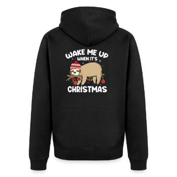 Wake me up when it's Christmas Sloth Gift - Unisex Premium Organic Zip Hoodie - black - Back - Nico (187cm)