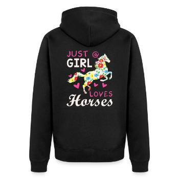 Nur ein Mädchen dass Pferde Liebt - Unisex Premium Bio Zip Hoodie - Schwarz - Hinten - Nico (187cm)