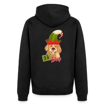 Xmas Retro Vintage Christmas Elf Dog Artwork - Unisex Premium Organic Zip Hoodie - black - Back - Nico (187cm)