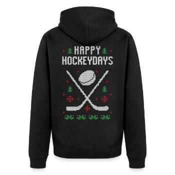 happy hockeydays ugly christmas hockey weihnachten - Unisex Premium Bio Zip Hoodie - Schwarz - Hinten - Nico (187cm)