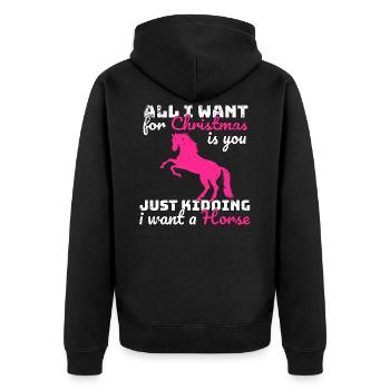 Weihnachten Pferde Reiten Spruch - Unisex Premium Bio Zip Hoodie - Schwarz - Hinten - Nico (187cm)