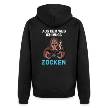 Aus dem Weg ich muss ZOCKEN Geschenk Zocker Gamer - Unisex Premium Bio Zip Hoodie - Schwarz - Hinten - Nico (187cm)
