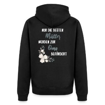 Nur die besten Mamas werden zur Oma befördert - Unisex Premium Bio Zip Hoodie - Schwarz - Hinten - Nico (187cm)