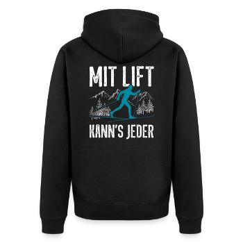 Mit Lift kann's jeder Langläufer Langlauf Spruch - Unisex Premium Bio Zip Hoodie - Schwarz - Hinten - Nico (187cm)