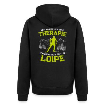 Ich brauche keine Therapie Langläufer Langlauf Ski - Unisex Premium Bio Zip Hoodie - Schwarz - Hinten - Nico (187cm)