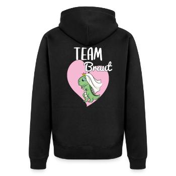 Team Braut Bride JGA Gruppe Dino Dinosaurier - Unisex Premium Bio Zip Hoodie - Schwarz - Hinten - Nico (187cm)