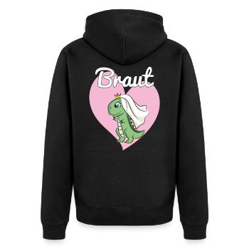 Braut Bride to be JGA Dino Dinosaurier Geschenk - Unisex Premium Bio Zip Hoodie - Schwarz - Hinten - Nico (187cm)