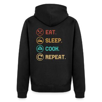 EAT SLEEP COOK REPEAT - Lifestyle/Thema/Motto - Unisex Premium Bio Zip Hoodie - Schwarz - Hinten - Nico (187cm)