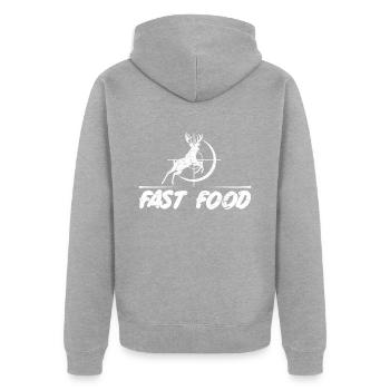 Fast Food - Veste à capuche bio Premium Unisexe - gris chiné - Dos - Nico (187cm)