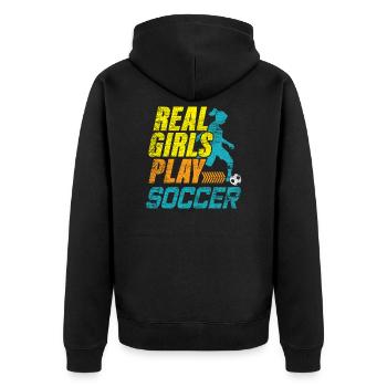 Frauenfußball Fußball - Unisex Premium Bio Zip Hoodie - Schwarz - Hinten - Nico (187cm)