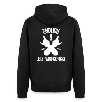 9.Geburtstag Geburtstagsshirt Rock Metal 9 Jahre - Unisex Premium Bio Zip Hoodie - Schwarz - Hinten - Nico (187cm)