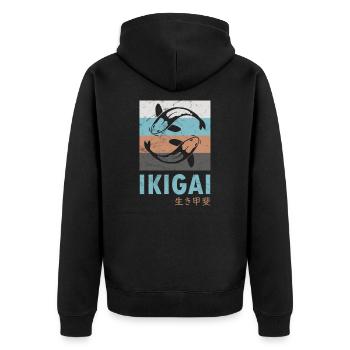 Ikigai Koi carp retro vintage design - Unisex Premium Organic Zip Hoodie - black - Back - Nico (187cm)