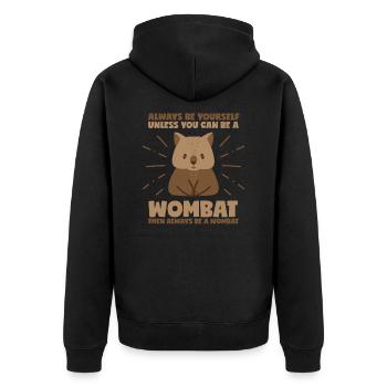 Sei ein Wombat - Unisex Premium Bio Zip Hoodie - Schwarz - Hinten - Nico (187cm)