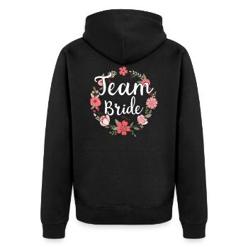 Team Bride Braut Blumenkranz Blumen Verlobung JGA - Unisex Premium Bio Zip Hoodie - Schwarz - Hinten - Nico (187cm)
