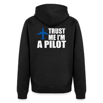 Trust me im a Pilot - Unisex Premium Bio Zip Hoodie - Schwarz - Hinten - Nico (187cm)