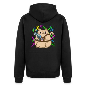 Fette Lasertag Katze - Unisex Premium Bio Zip Hoodie - Schwarz - Hinten - Nico (187cm)