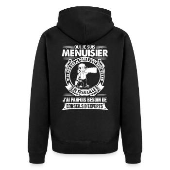 T Shirt Menuisiers - Tischler Hoodie Mug - Unisex Premium Bio Zip Hoodie - Schwarz - Hinten - Nico (187cm)