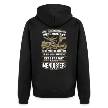 T Shirt Menuisiers - Tischler Hoodie Mug - Unisex Premium Bio Zip Hoodie - Schwarz - Hinten - Nico (187cm)
