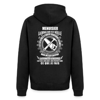 T Shirt Menuisiers - Tischler Hoodie Mug - Unisex Premium Bio Zip Hoodie - Schwarz - Hinten - Nico (187cm)