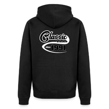 Geschenkidee Classic since 1991 - Unisex Premium Bio Zip Hoodie - Schwarz - Hinten - Nico (187cm)