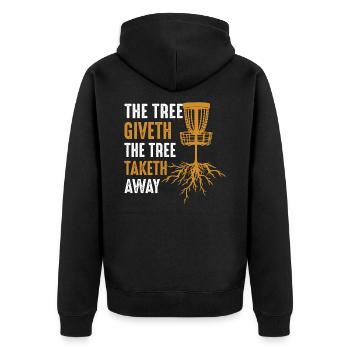The Tree giveth the tree taketh away - Unisex Premium Bio Zip Hoodie - Schwarz - Hinten - Nico (187cm)