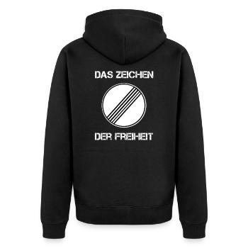 Ende aller Streckenverbote - Zeichen Der Freiheit - Unisex Premium Bio Zip Hoodie - Schwarz - Hinten - Nico (187cm)