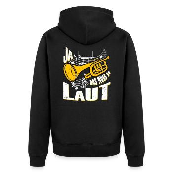 Ja das muss so laut Musik Trompete - Unisex Premium Bio Zip Hoodie - Schwarz - Hinten - Nico (187cm)