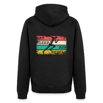 EAT SLEEP RUN REPEAT - Unisex Premium Bio Zip Hoodie - Schwarz - Hinten - Nico (187cm)