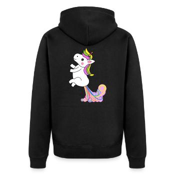 Einhorn Pups Pupsend - Unisex Premium Bio Zip Hoodie - Schwarz - Hinten - Nico (187cm)