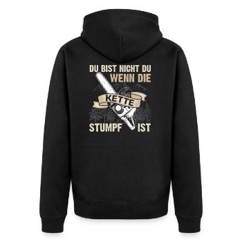 Holzfäller Forstwirt Förster Kettensäge Motorsäge - Unisex Premium Bio Zip Hoodie - Schwarz - Hinten - Nico (187cm)
