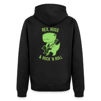 Rex, Hugs and Rock 'n Roll - Unisex Premium Bio Zip Hoodie - Schwarz - Hinten - Nico (187cm)