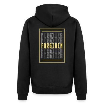 forgiven - Unisex Premium Organic Zip Hoodie - black - Back - Nico (187cm)