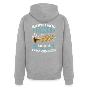 Lustiger Spruch Trompete Trompeter Bigband Musiker - Unisex Premium Bio Zip Hoodie - Grau meliert - Hinten - Nico (187cm)