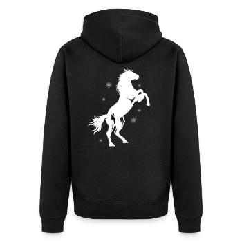 Pferde Reiten Pferd - Unisex Premium Bio Zip Hoodie - Schwarz - Hinten - Nico (187cm)