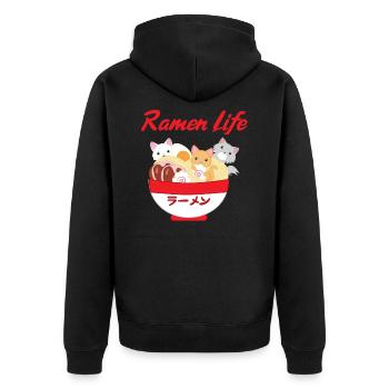 Ramen Katzen Katze Japanisch - Unisex Premium Bio Zip Hoodie - Schwarz - Hinten - Nico (187cm)