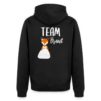 Team Braut Bride Fuchs Füchse JGA Party - Unisex Premium Bio Zip Hoodie - Schwarz - Hinten - Nico (187cm)