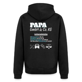 Firma Papa GmbH & Co KG Vatertag Vater Opa - Unisex Premium Bio Zip Hoodie - Schwarz - Hinten - Nico (187cm)