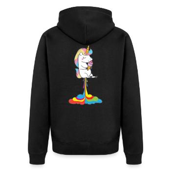 Einhorn Einhörner Pups - Unisex Premium Bio Zip Hoodie - Schwarz - Hinten - Nico (187cm)