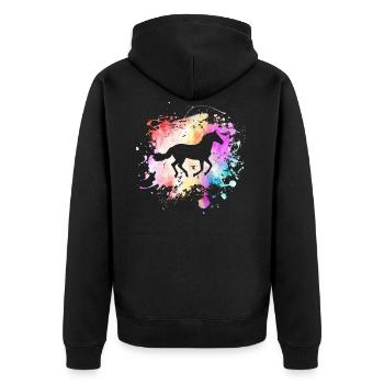 Pferd Im Farbklecks I Reiten Kunst Farbspritzer - Unisex Premium Bio Zip Hoodie - Schwarz - Hinten - Nico (187cm)