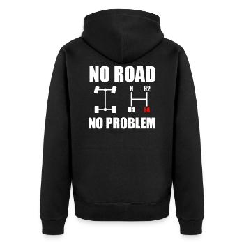 No Road No Problem Offroad Overland 4x4 Gelände - Unisex Premium Bio Zip Hoodie - Schwarz - Hinten - Nico (187cm)