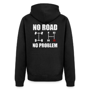 No Road No Problem Offroad Overland 4x4 Gelände - Unisex Premium Bio Zip Hoodie - Schwarz - Hinten - Nico (187cm)