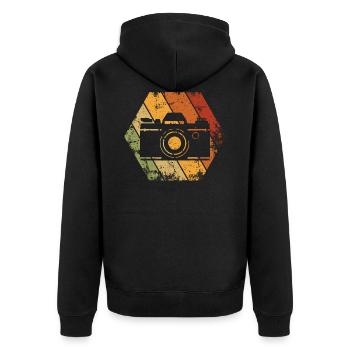 Retro Fotografie Fotograf Vintage Logo Kamera - Unisex Premium Bio Zip Hoodie - Schwarz - Hinten - Nico (187cm)