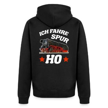 Modelleisenbahn Spurweite H0 I 1:87 Modellbahn - Unisex Premium Bio Zip Hoodie - Schwarz - Hinten - Nico (187cm)