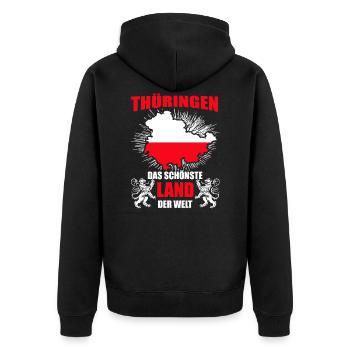 Thüringen Schönstes Land Der Welt Lustiger Spruch - Unisex Premium Bio Zip Hoodie - Schwarz - Hinten - Nico (187cm)