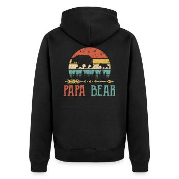 Papa Bär T-Shirt Vintage Papa Wildling Vater - Unisex Premium Bio Zip Hoodie - Schwarz - Hinten - Nico (187cm)