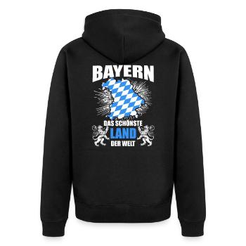 Bayern - Schönstes Land der Welt I Lustiger Spruch - Unisex Premium Bio Zip Hoodie - Schwarz - Hinten - Nico (187cm)