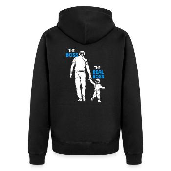 Vater und Sohn Papa und Sohn Boss Partnerlook - Unisex Premium Bio Zip Hoodie - Schwarz - Hinten - Nico (187cm)