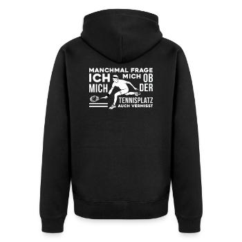 Lustiges Tennis Tennisplatz Sehnsucht vermissen - Unisex Premium Bio Zip Hoodie - Schwarz - Hinten - Nico (187cm)